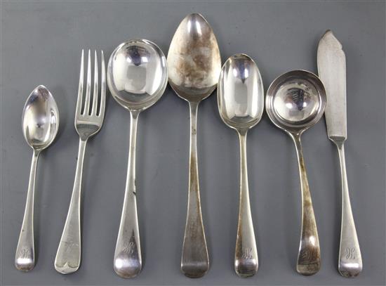 A matched part canteen of George V silver Old English pattern cutlery, 100 oz.